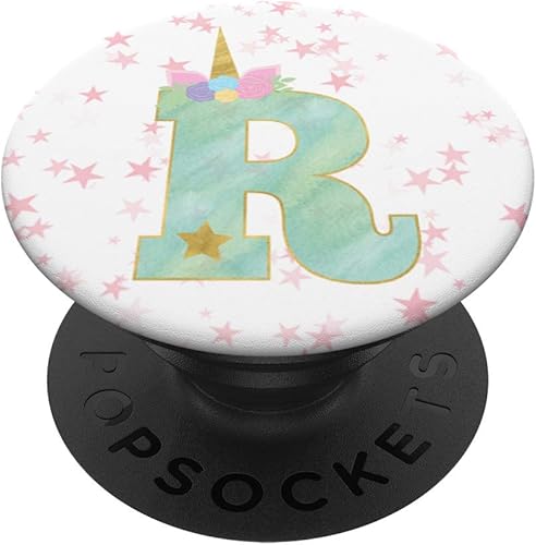 Regalo de fiesta de unicornio para niñas con el texto en inglés "Initial Pop Socket R" - PopSockets Grip and Stand for Phones and Tablets