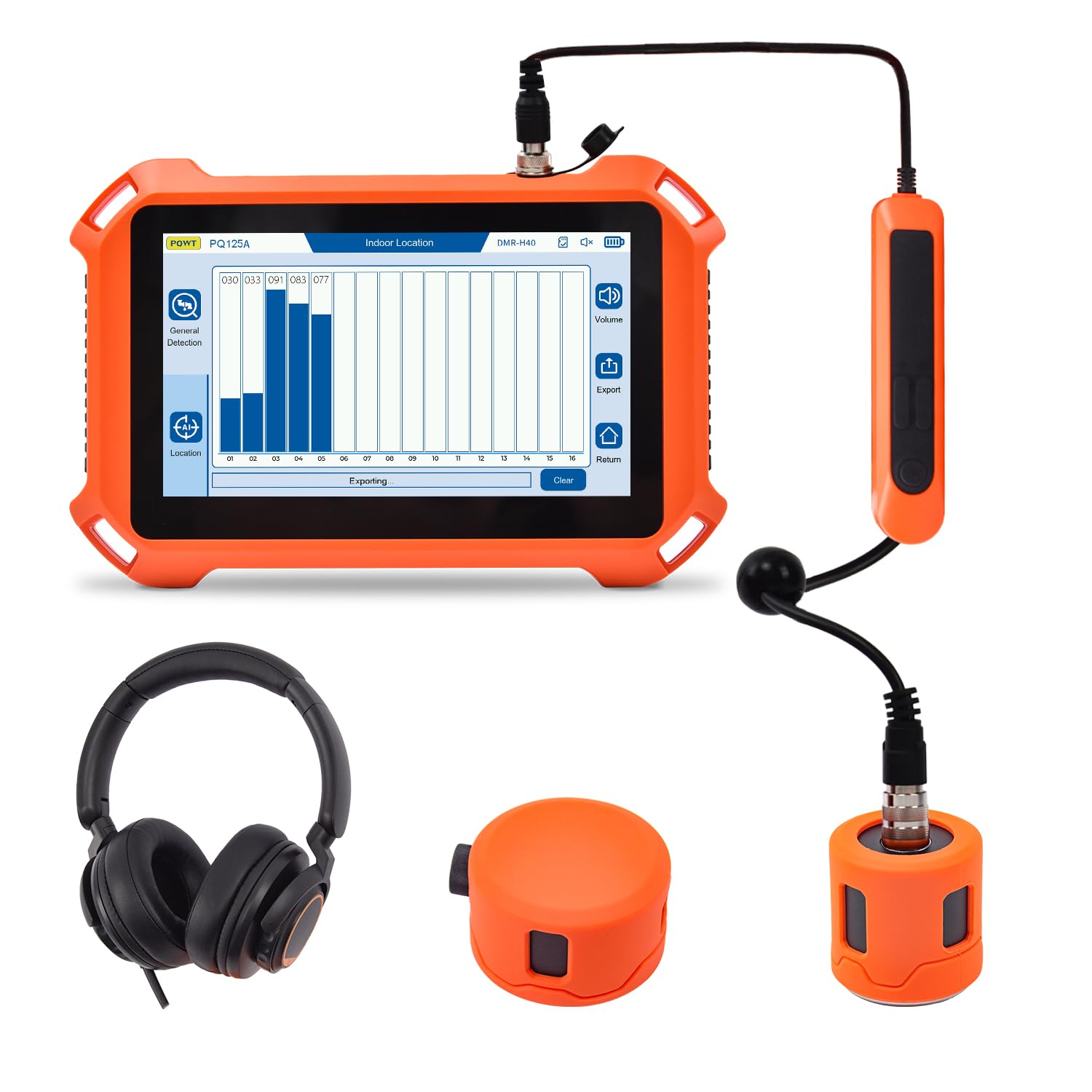 Detector de Fugas de Agua Subterránea para Pared y Suelo – PQ125A | Profundidad de 6m/19.69ft, 4 Sensores, 2 Modos de Posicionamiento