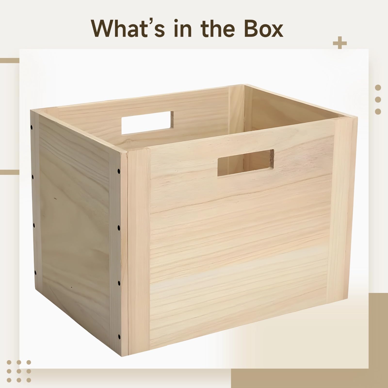 Holz-Aufbewahrungsbox mit Griffen, offene Holzfächer im rustikalen Stil, stehender Organizer für Spielzeug und Bücher für Wohnzimmer und Zuhause, stapelbar und modular, beige