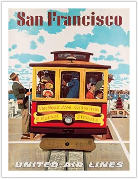 San Francisco California - Van Ness Ave and Market Street Matte Art Print | Vintage United Air Lines Travel Poster, by Stan Galli, c.1957, matte paper print, unframed, 20 x 26 in