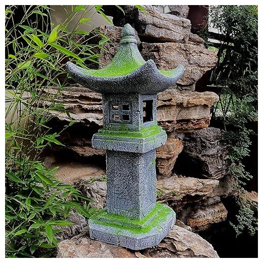 GRASOLAR 31.5’’High Japanese Pagoda Statue Moss-Covered Retro Miniature Tower Lantern Garden Decoration Figurines Outdoor Asian Decoration Zen Courtyard Landscape…