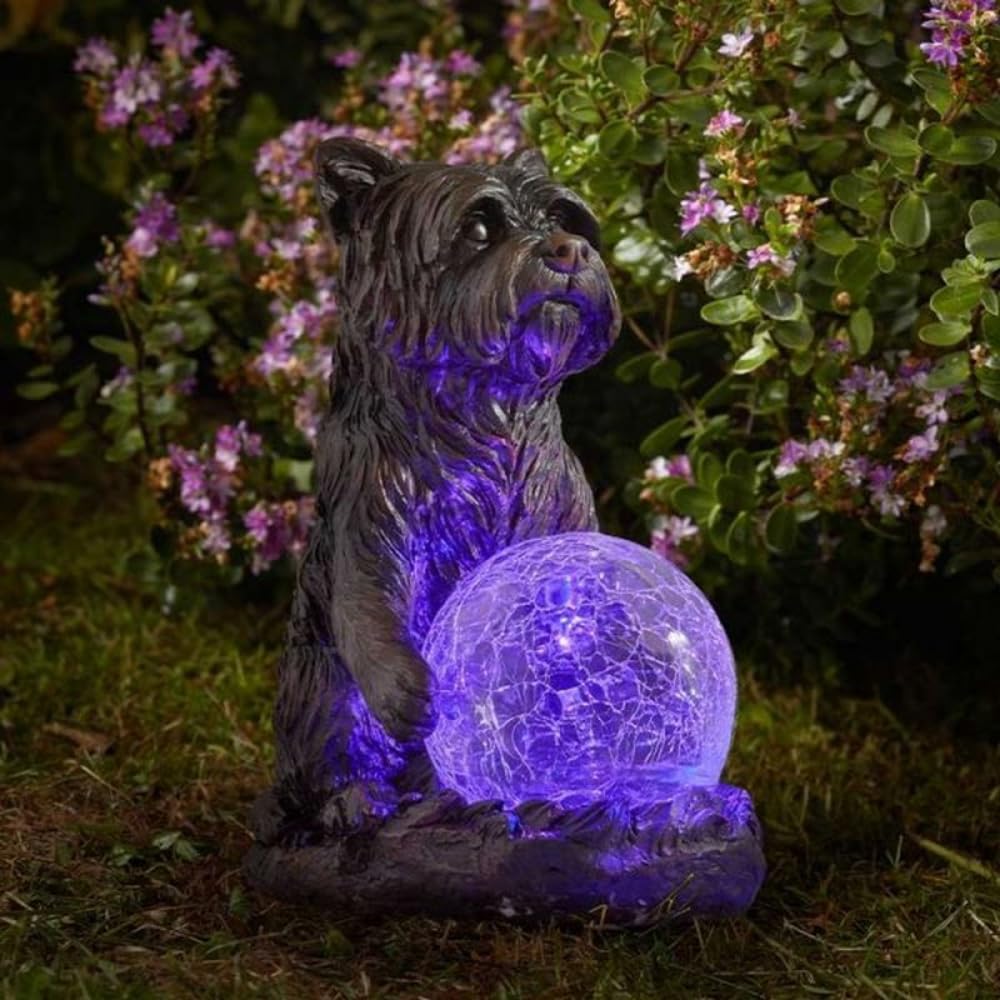 Garden Mile Mystic Dog Solar Dog Animal Garden Ornaments Outdoor Statue Weatherproof And Durable Outdoor Ornament With Multi-Coloured Led Lights Garden Patio Novelty Solar Powered Light, Dog Figurine