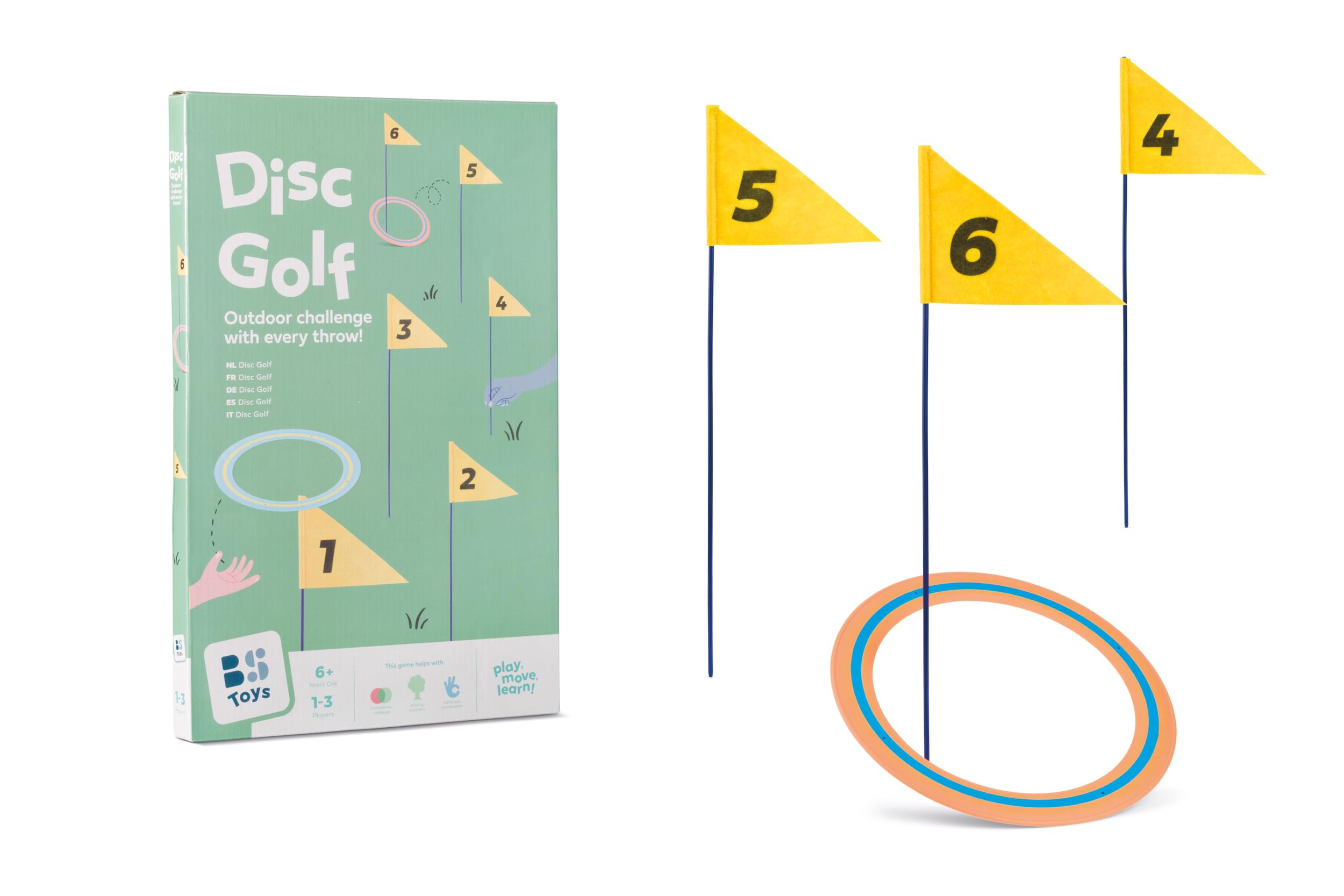 BS Toys – Set de Disc Golf en Plein air – 6 Drapeaux & 3 disques Ø25 cm – 1–3 Joueurs 6+