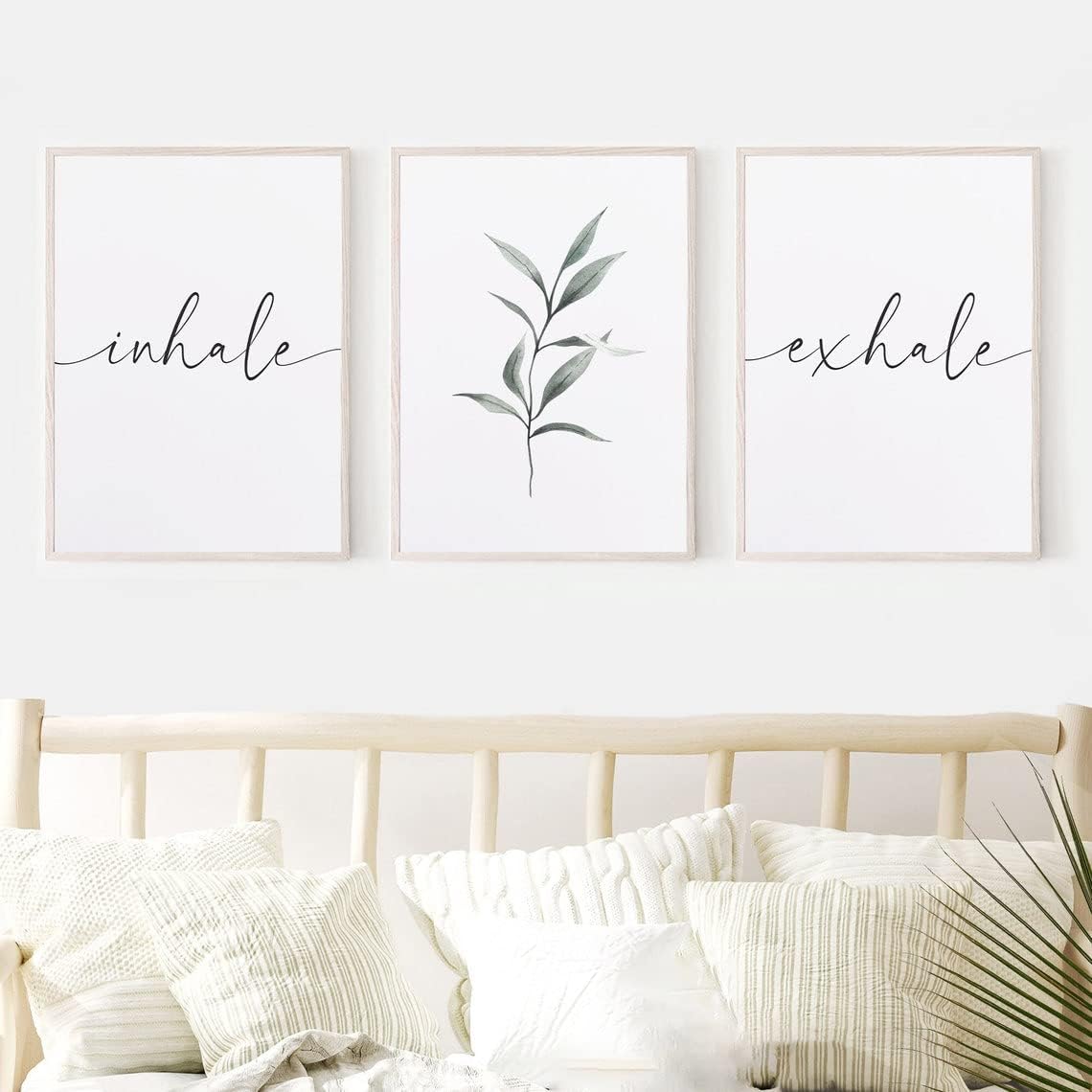 LEMIAOLIN 3 Pieces Green Leaves Canvas Print Inhale Exhale