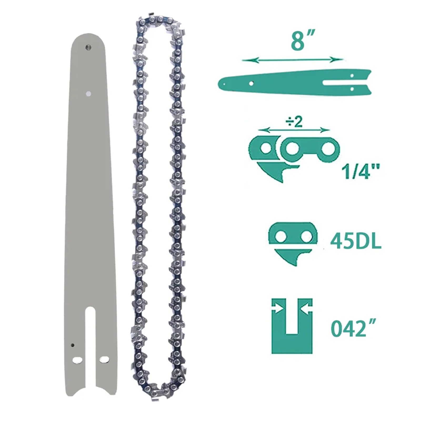 Cadenas y barra guía de 8 pulgadas, para Mini, hoja sierra eléctrica acero, accesorio herramienta eléctrica, corte madera repuesto Cadena de corte de madera(1pcs Chains)