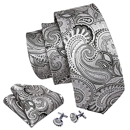 Image of Barry.Wang Paisley Tie Fashion Set Hanky Cufflinks Neckties for Men Woven Silk