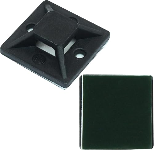 Piutouyar 100 Pack Self Adhesive Cable Tie Mounts, 3/4 Inch Black Zip Tie Mounts Wire Management Holders, Outdoor Cable Organization for Indoor & Outdoor Cable Management (20 x 20 mm)