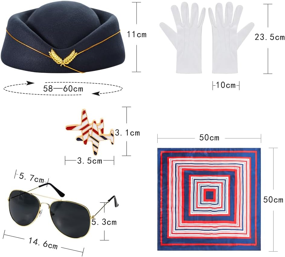 Halloween Flight Attendant Costume Accessories Women Cosplay Airline Stewardess Outfits Pilot Captain Hat Scarf Gloves - Image 7