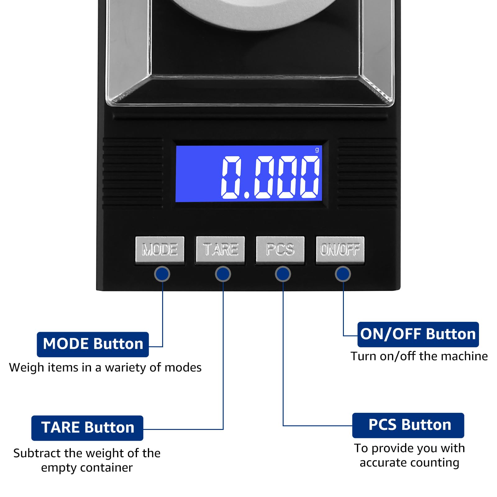 Báscula fina con pantalla LCD, 50 g/0,001 g, ultraprecisa, miligramos, resistente al viento, báscula digital, báscula de bolsillo, báscula de laboratorio, báscula dorada, báscula de cartas, para pesar