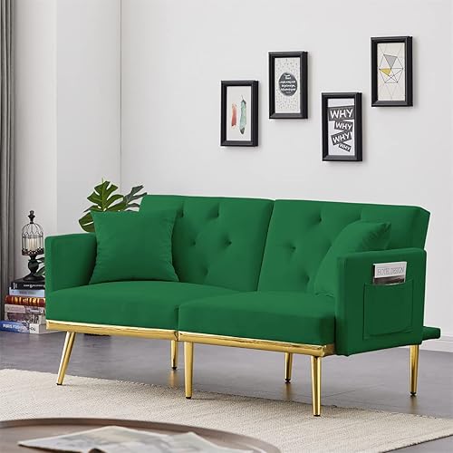 Miniatura 3 de Morden - Sofá cama futón para espacios pequeños, sofá cama convertible con 2 almohadas, sofá tapizado de terciopelo ajustable con patas de metal