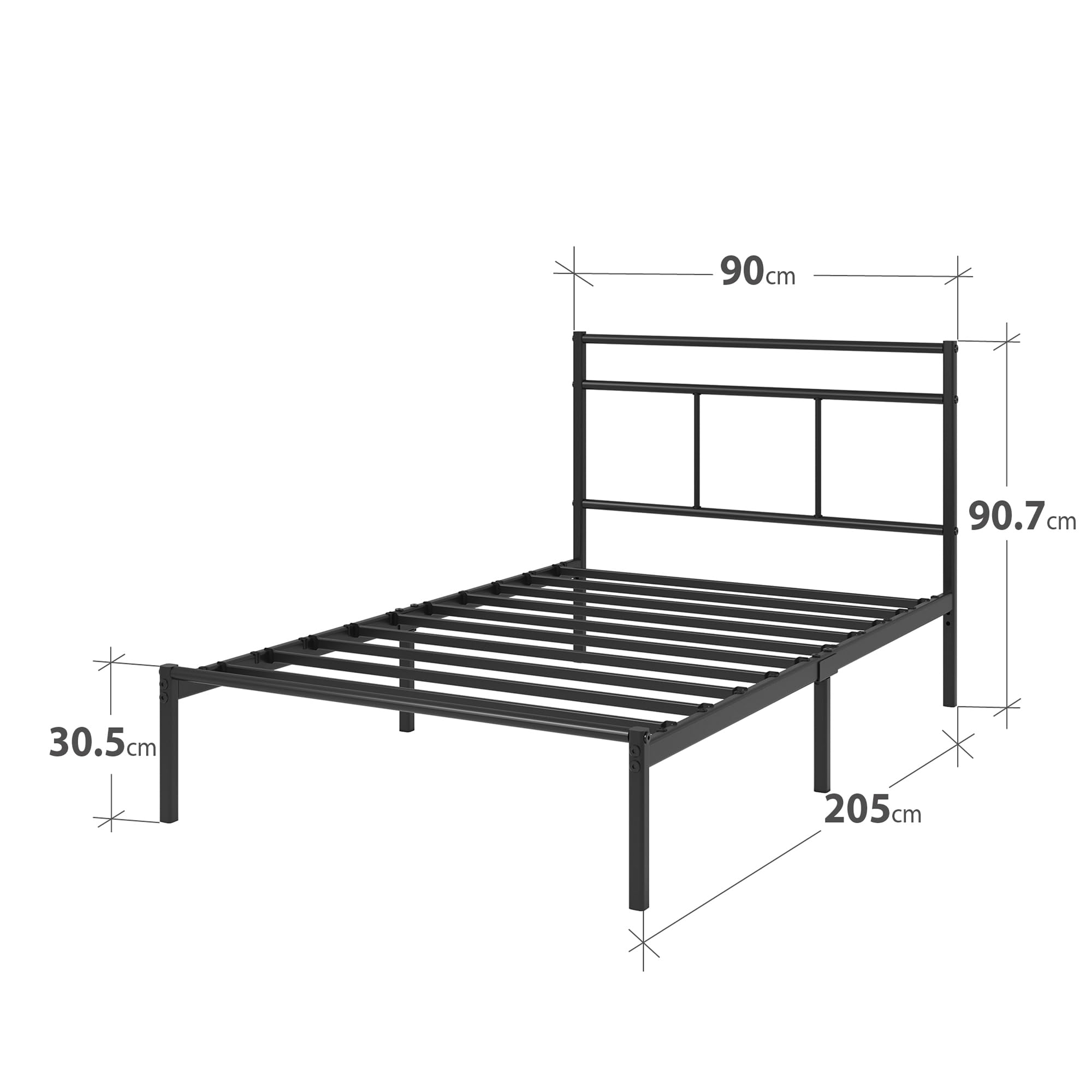 Zinus – bedframe van metaal – 190×80 cm – stalen lattenbodem – zwart