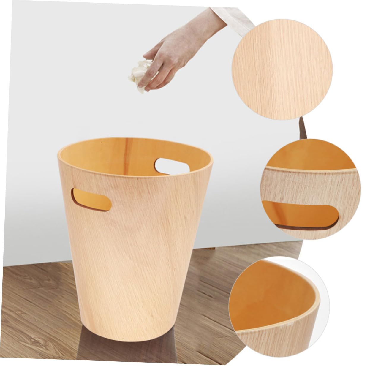 Cestino Gettacarte da Tavolo Rotondo in Legno Beige per Casa