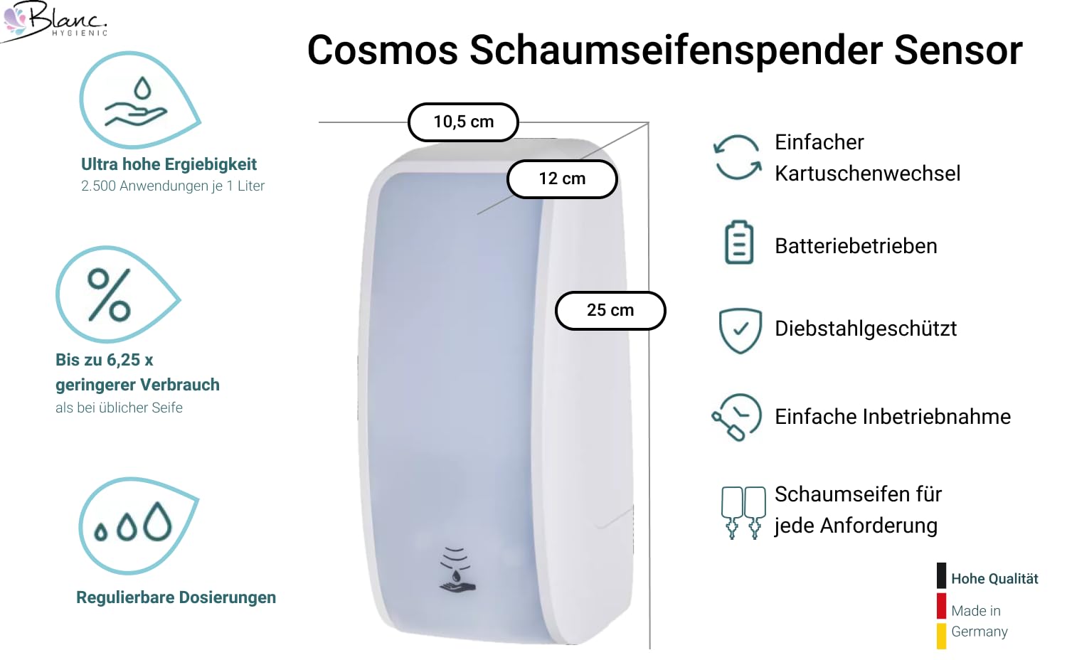 Set: Jabón Sensor Blanc Cosmos Varios. Colores + 6 x de 1 L ESPUMA Jabón Mild – del Juego, Weiß