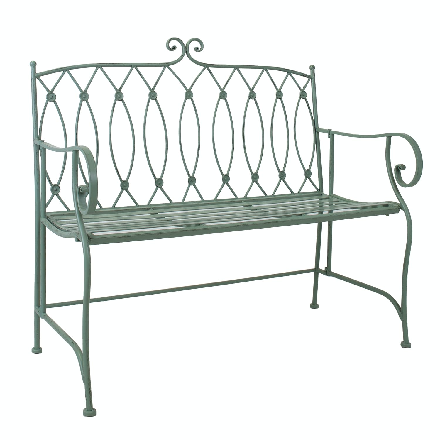 Bench Mint Antique Green: banco de jardín retro de forja para exterior y terraza