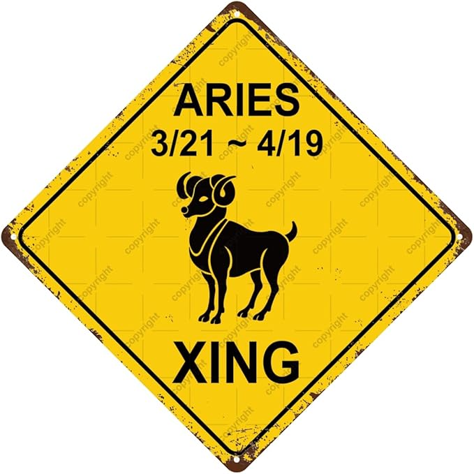 Aries Animal Zodiac Sign Cross Xing Vintage Metal Tin Sign, Home Decor, Room Decor, Wall Decor, Bathroom Decor, Bar Decor, Cafe Decor, Garage Decor, Farmhouse Decor, 8 x 8 Inch