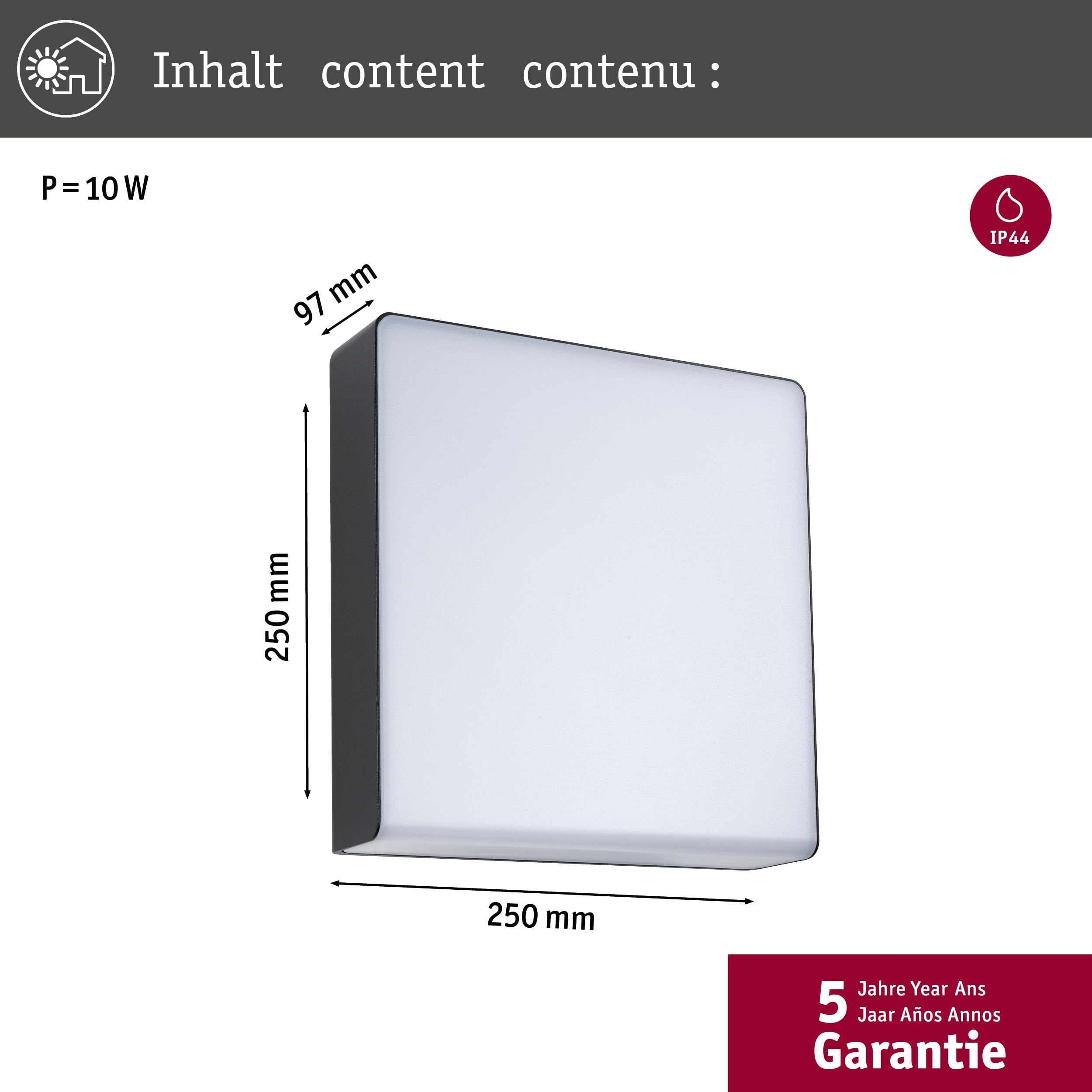 Paulmann 94840 LED oprawa na ścianę zewnętrzną Azalena czujnik ruchu z czujn. wys. częst. IP44 250x97mm 3000K 8,5W 700lm 230V antracyt, oprawa zewn.