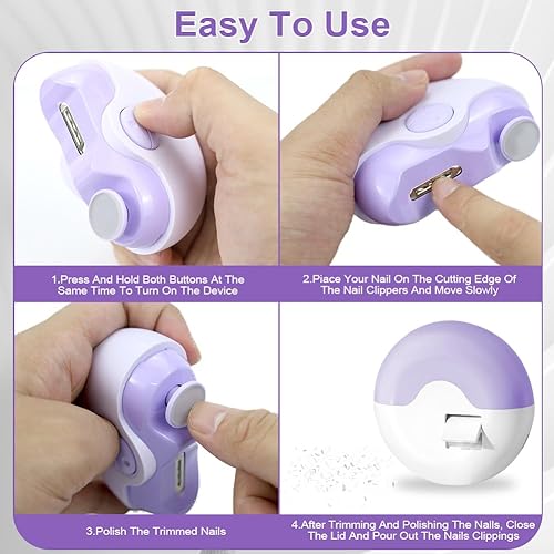 Miniatura 6 de Cortaúñas eléctrico 2 en 1, cortador de uñas eléctrico recargable por USB, inalámbrico, con almacenamiento de virutas de uñas para bebés, adultos y