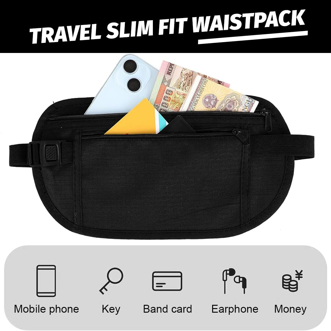 2-Częściowy Ukryty Pasek Na Pieniądze, Torba Antywłamaniowa, Sportowa Torba, Regulowany Pasek, Wodoodporna Torba Podróżna Na Telefon Komórkowy, Paszport, Gotówka