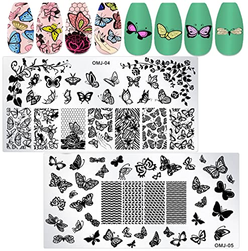 Loveourhome 7Pc Valentine Nail Stamping Kit Flower Butterfly Lace Geometric Nails Stamp Plate Template Stencil Manicure Fingernails Diy Design Tools With Clear Stamper Scraper For Women Kids Gilrs #TOP6
