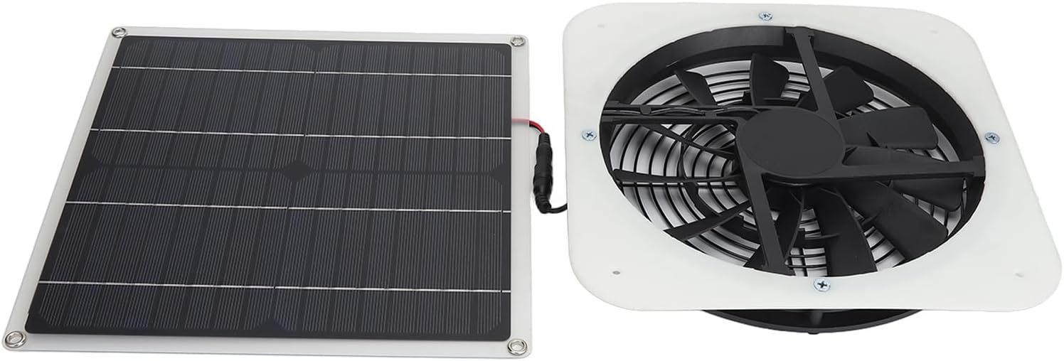 Garosa Solar Panel Fan Kit, Weatherproof Solar Powered Exhaust Fan with High Speed Ventilator for Outdoor Shed and Greenhouse (White)