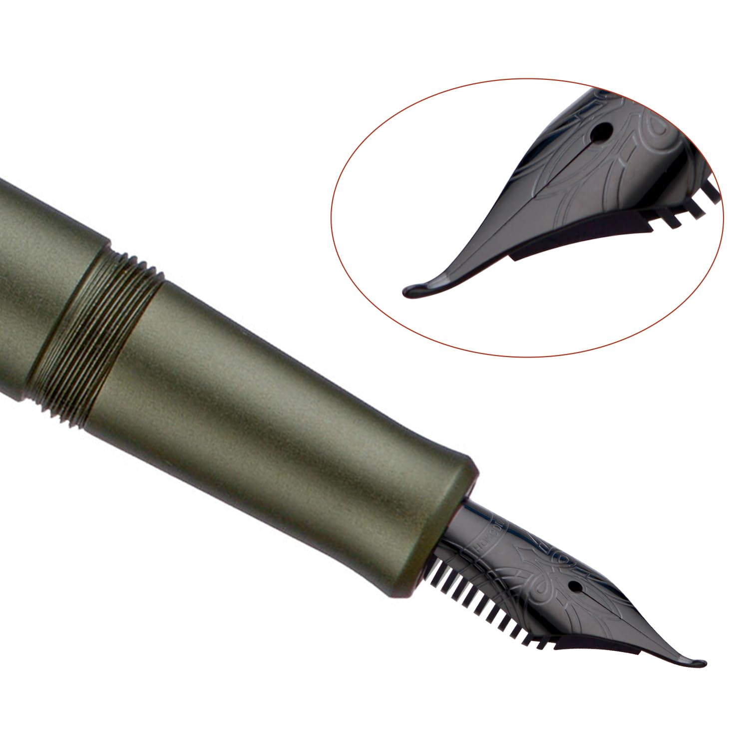 Hong Dian M2 Black Forest Mini Fountain Pen, Bent Nib, Elegant Design in Short Travel Aluminium, Army Green - Image 3