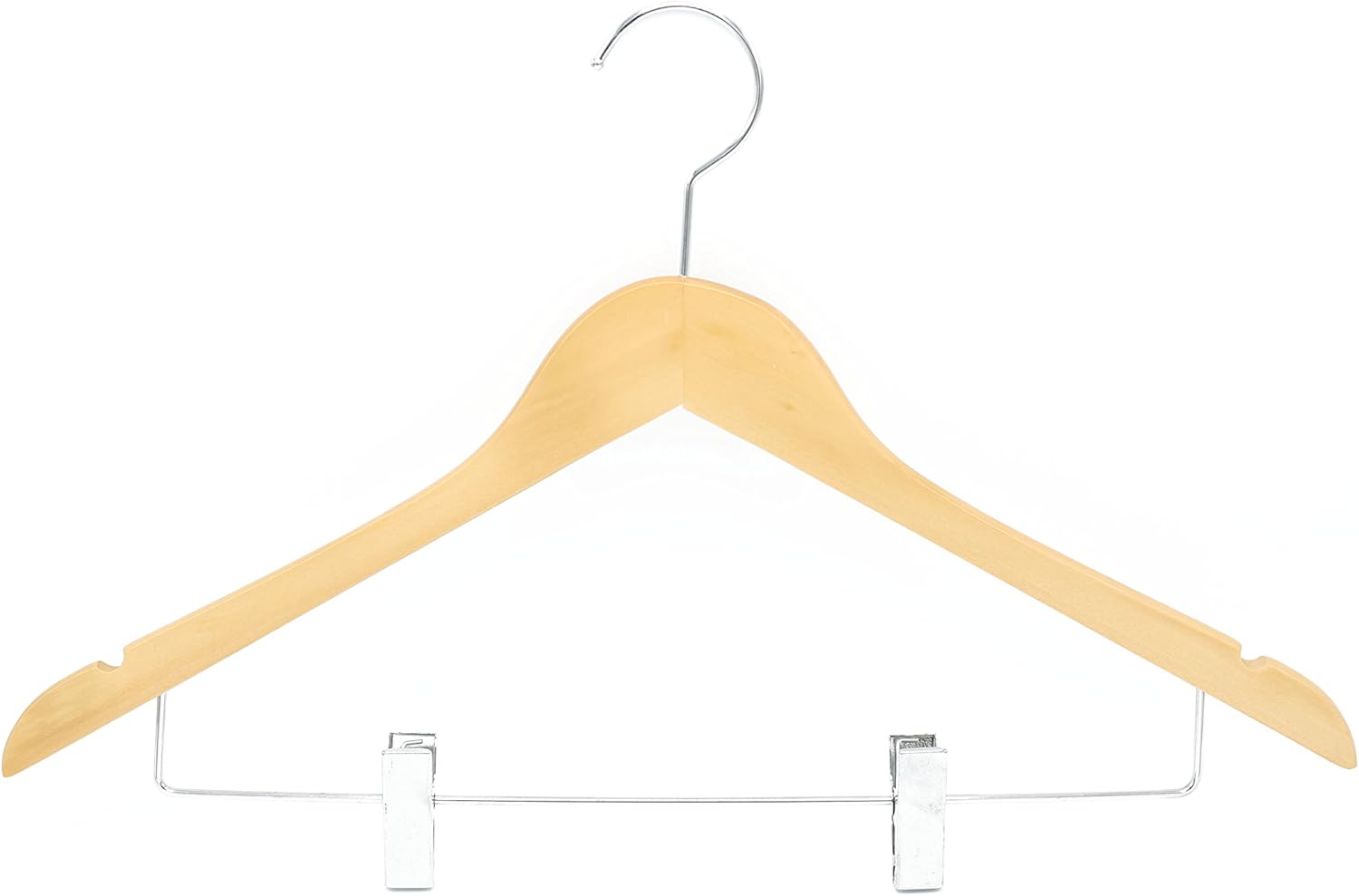 Dutch Wood Suit Hangers with Pant/Skirt Clips and Precisely Cut Notches - 360 Degree Swivel Chrome Hook - Lacquered Finish Super Sturdy and Durable Wooden Hangers - 20 Pack