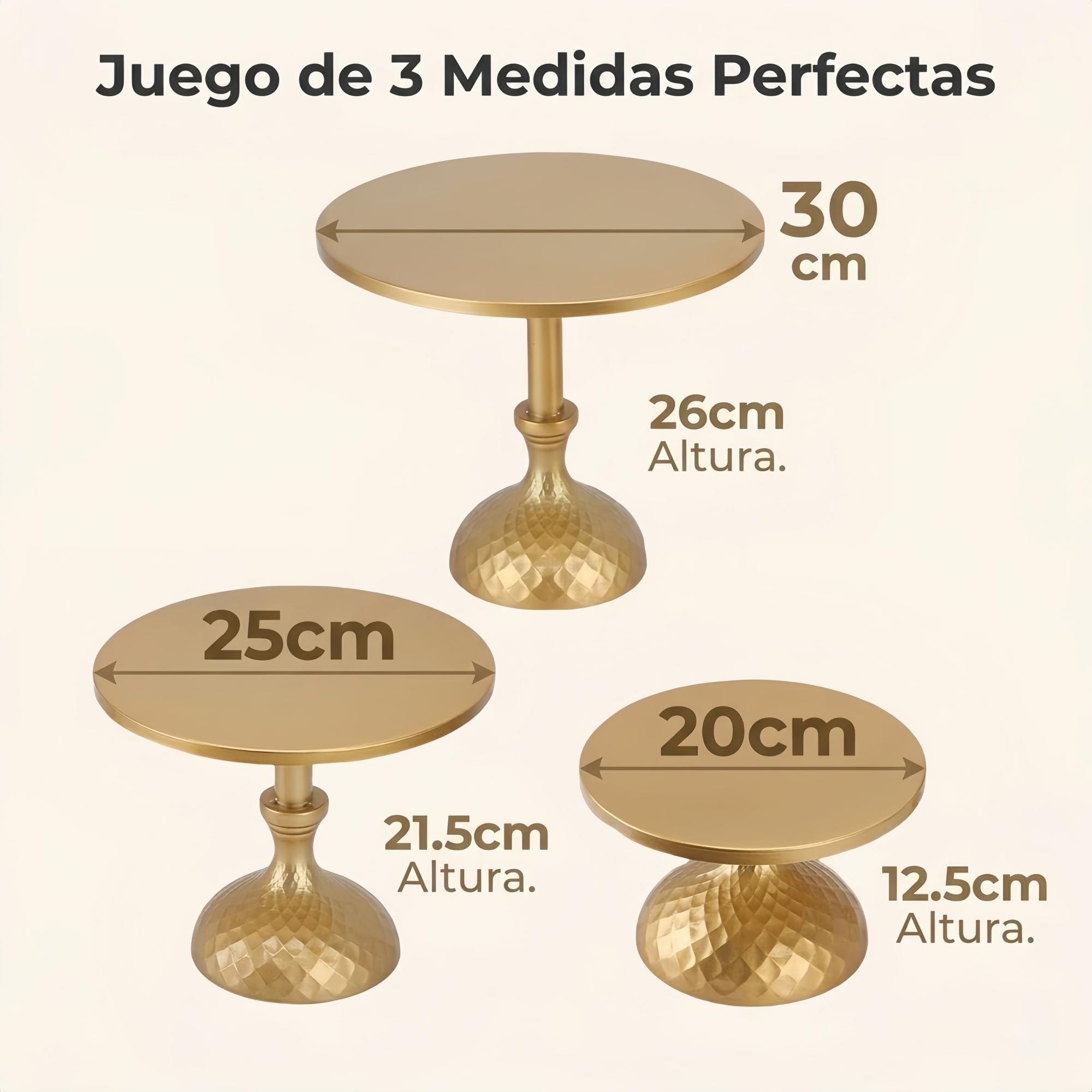 3 Piezas Juego de soporte para tartas de oro, soporte para cupcakes, hierro con base redonda elevada sin herramientas, platos de pastelería para mesa de postres de boda