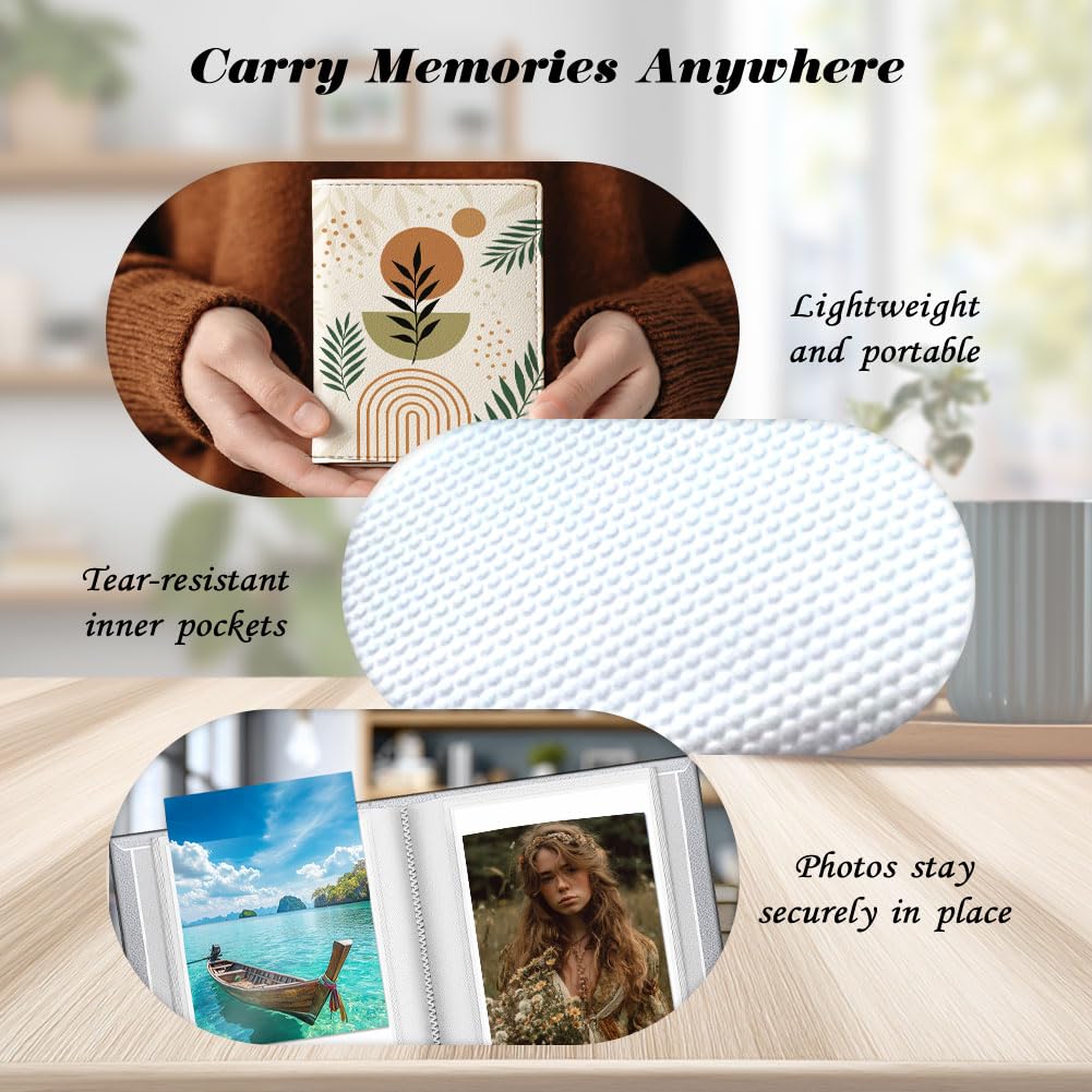 UNICRAFTALE Album Photo 28 Pages Petit Livre Images Feuilles Boho Porte Photocartes Personnalisé Couverture Cuir PU Album Photos 170x140mm pour Famille Diplôme Mariage Voyage Cadeau