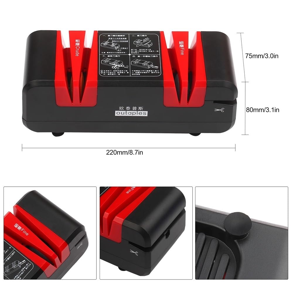 Elektryczna ostrzałka do noży Automatyczne ostrzałki do cięcia 15-stopniowy skos Surowe i drobne rowki Noże Nożyczki Kuchenna maszynka do mielenia(Red Set 2)
