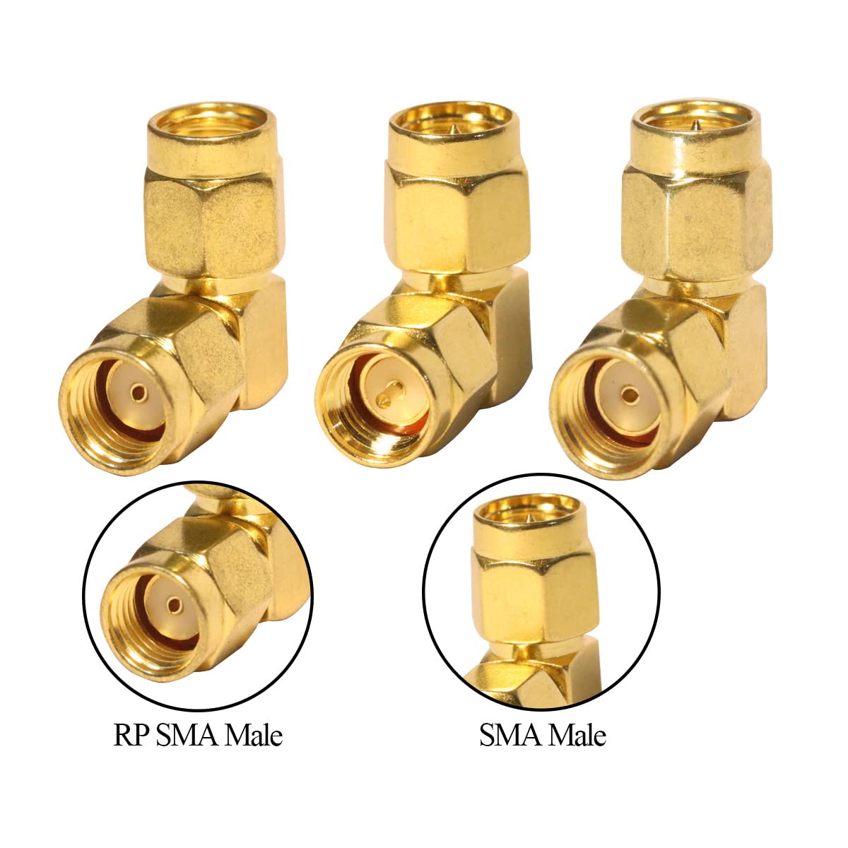TUOLNK SMA maschio a SMA maschio Kit connettore ad angolo retto da 90 gradi SMA maschio a RP SMA maschio Connettore coassiale 90 gradi SMA maschio Adattatore convertitore Confezione da 3
