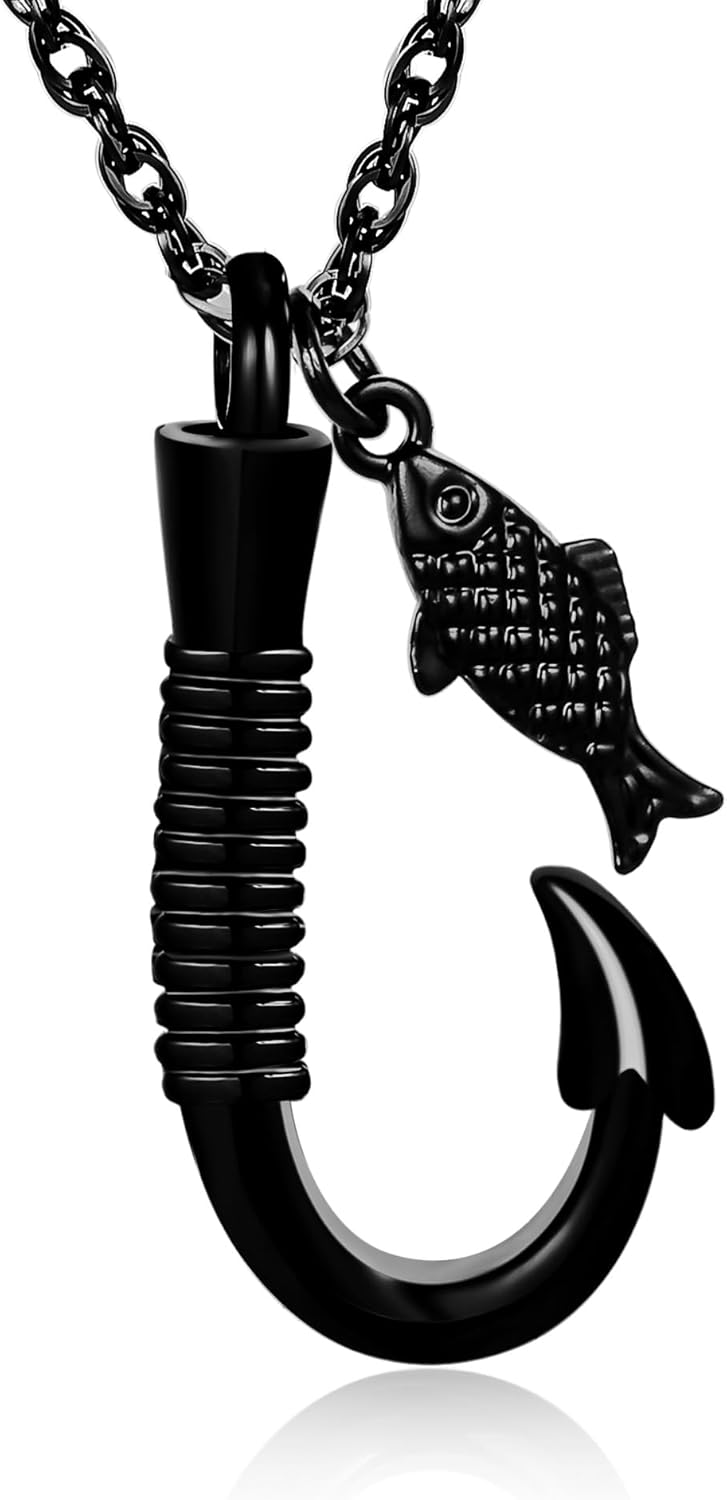 Fish hook Cremation Urn Pendant Memorial Necklace for ashes Fish Urn cremation necklace