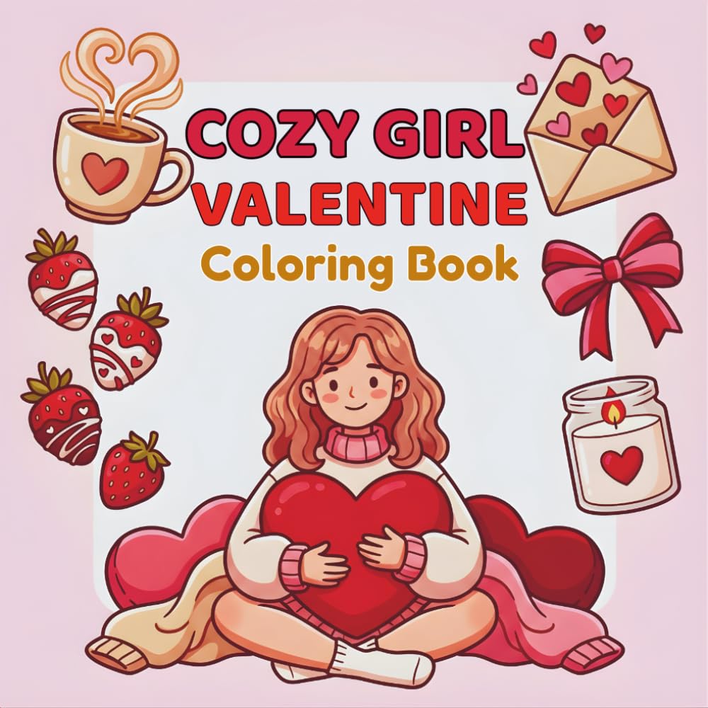 Cozy Girl Valentine Coloring Book for Women: 75 Bold & Easy Valentine's Day Coloring Pages | Perfect Valentine Gift with Cozy Aesthetic Designs for Women & Teens