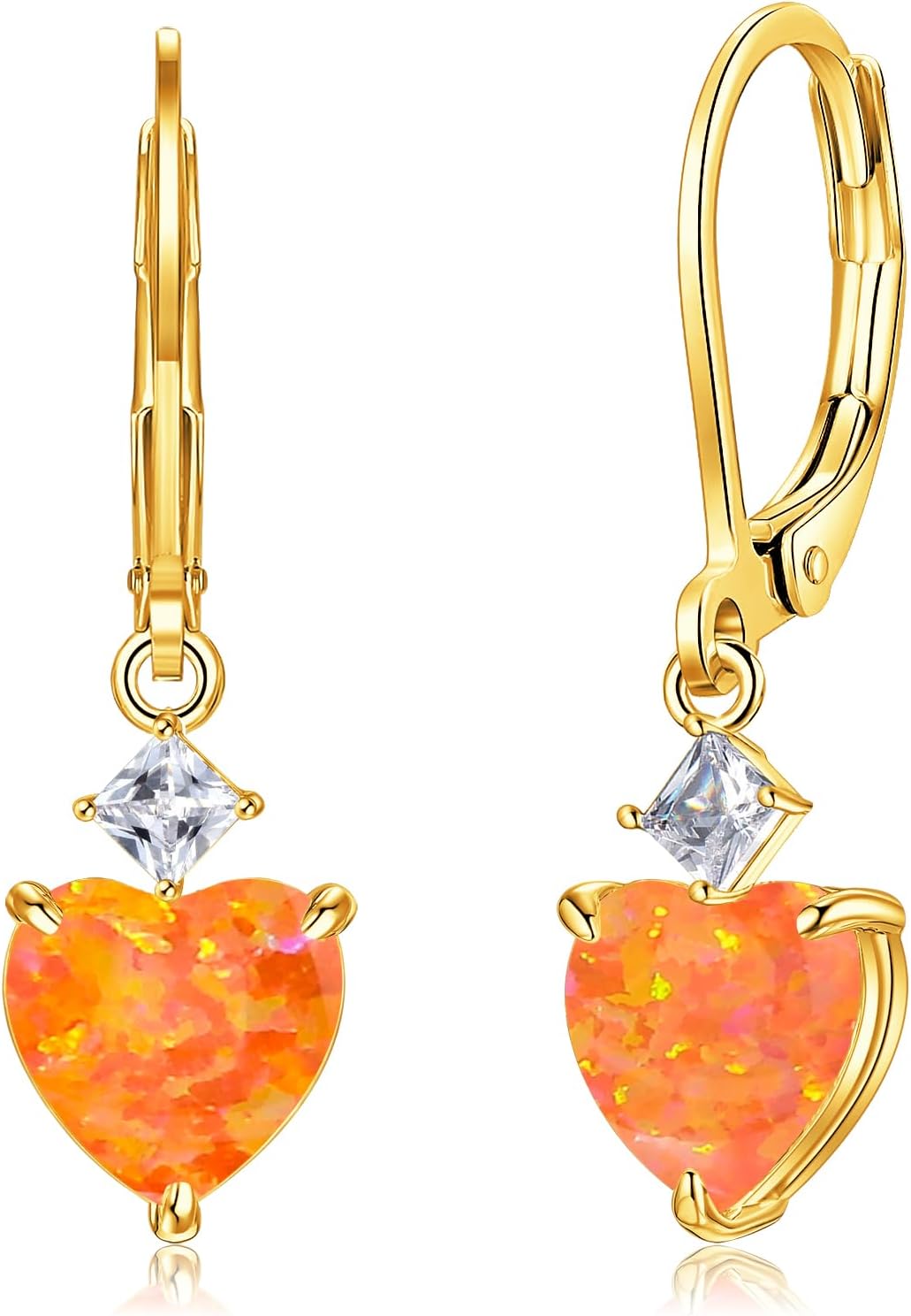 CiNily Heart Opal Earrings Dangle Drop Earrings for Women Trendy Heart Pendant Earrings, CZ Leverback Earrings Opal Jewelry Gifts, 14K White Gold, Rose Gold, Yellow Gold
