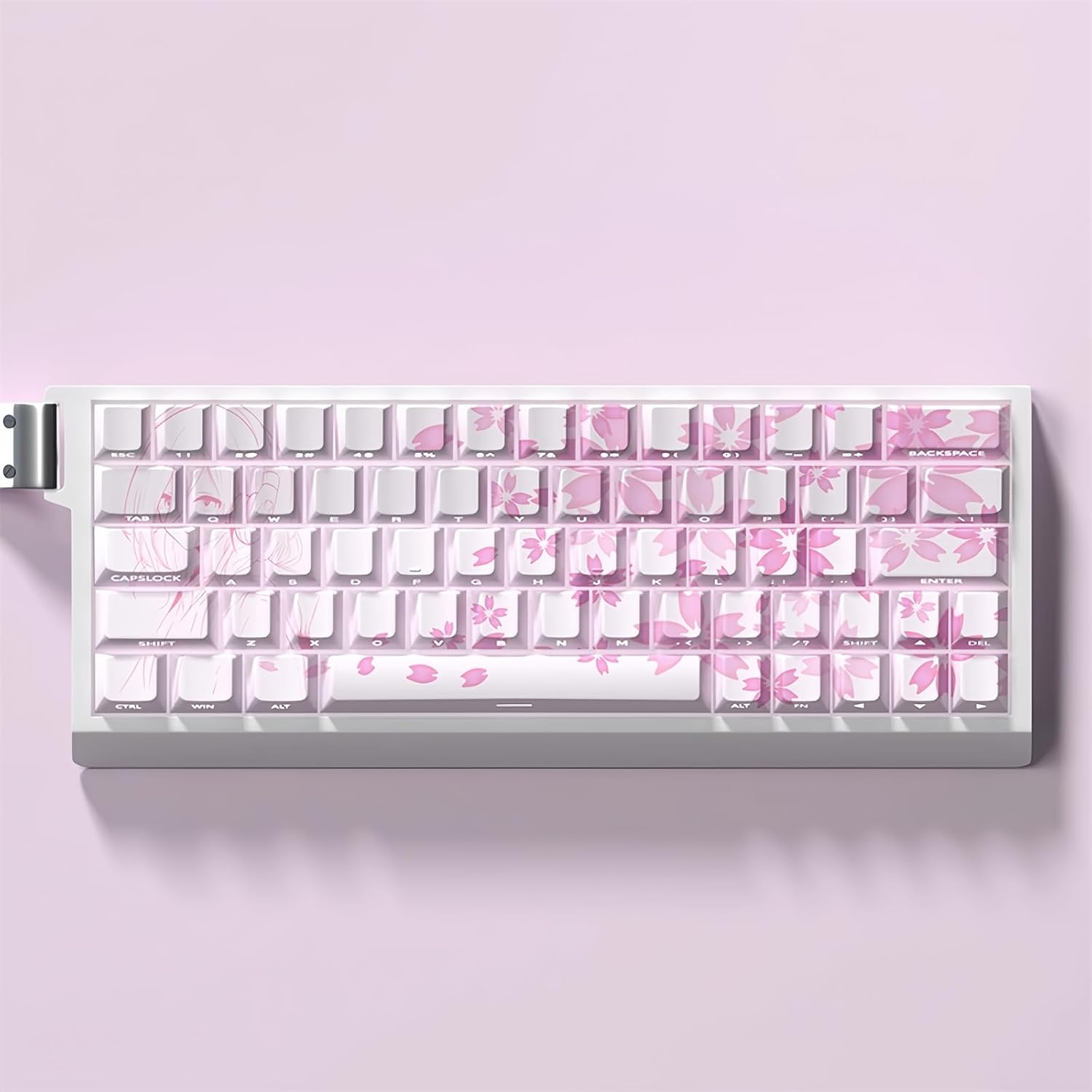 Cherry Blossom Pink Keycaps,Side Printed Shine Through Japanese Anime Keycaps Dye-Sub PBT Cherry Profile 140Keys Custom Key Caps Set for Cherry MX Switch Mechanical Gaming Keyboard (Pink-White)