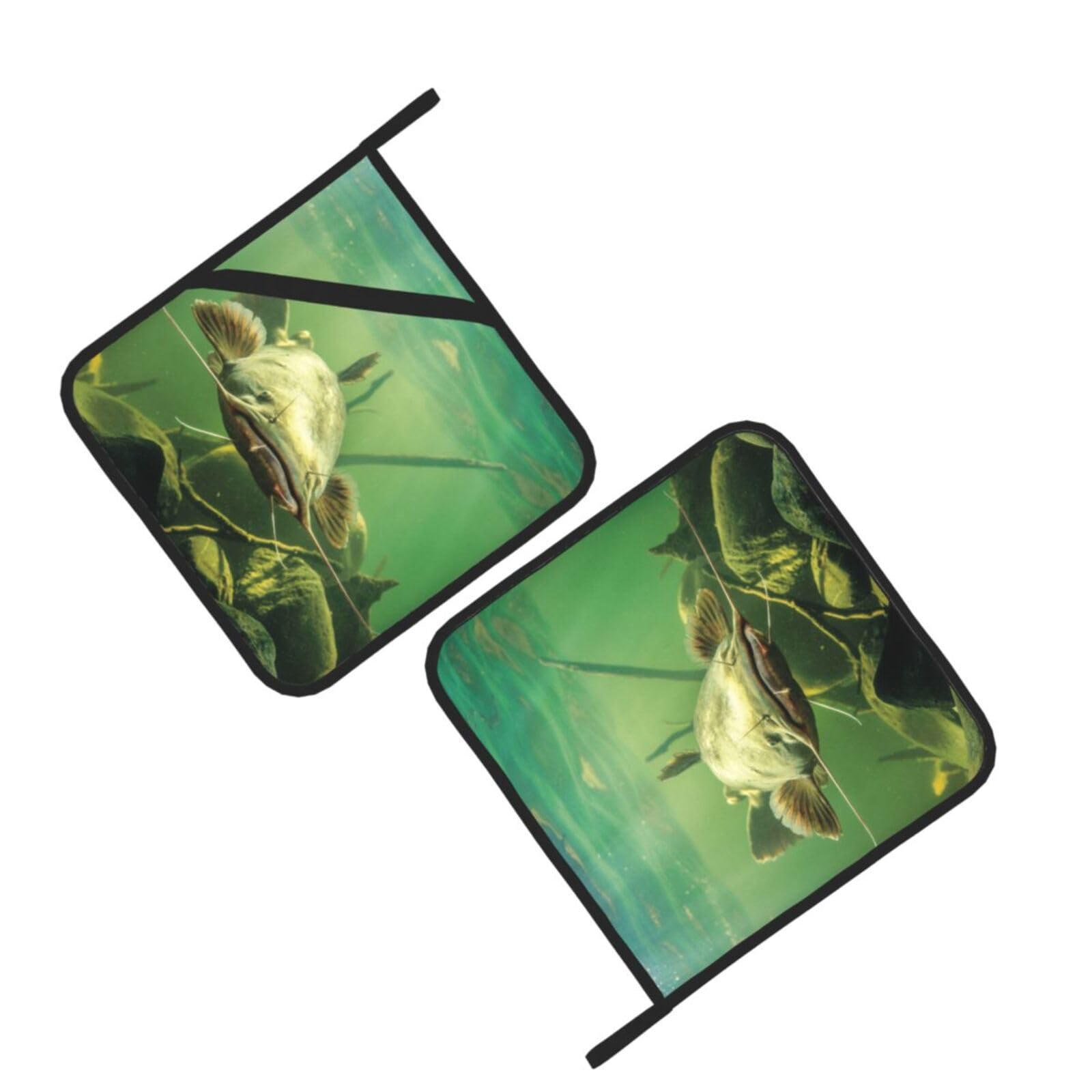 Underwater catfish Printed Oven Pot Holders Set of 2 Pcs Heat Resistant Kitchen Microwave Potholders for Cooking Baking Grilling