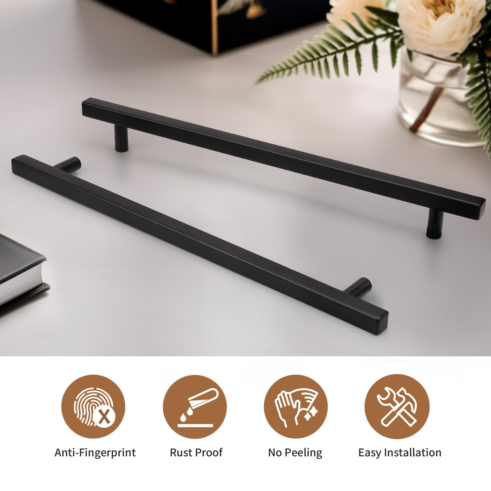 Snapklik.com : 5 Pack 10" Black Dresser Drawer Pulls, Kitchen Cabinet Door Pulls Bathroom Vanity ...