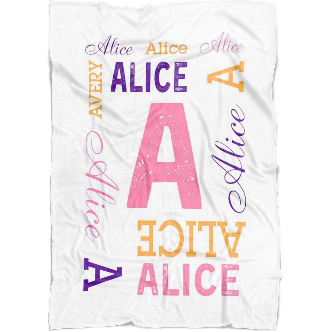 Personalized Name Blanket for Baby Boy Girl and Kids. Custom Name Blanket from Your Baby's Name. Repeating Name Customized Fleece Throw. Gift for Birthday, New Dad, New Mom, Christmas (White)