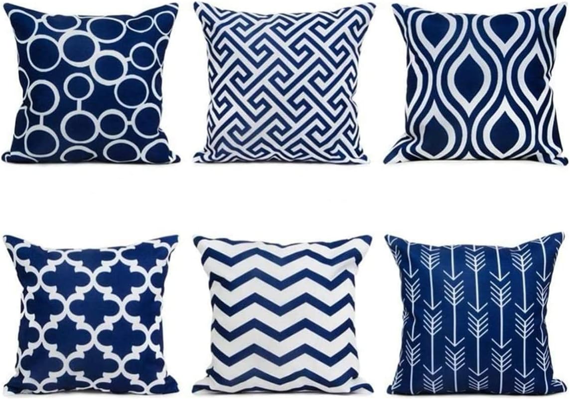 Set of 6 Navy Blue Cushion Cover Outdoor Furniture Decorative Linen - Throw Pillow case for Home Office Sofa Bedroom Car Garden ，Invisible Zipper 45x45cm/18x18 Inch