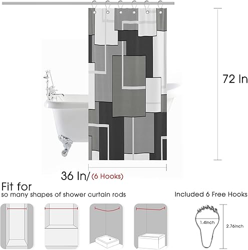 Miniatura 6 de Cortinas de ducha Hokibero para baño, cortinas de baño modernas geométricas estándar, cortina de ducha de poliéster resistente para hoteles y