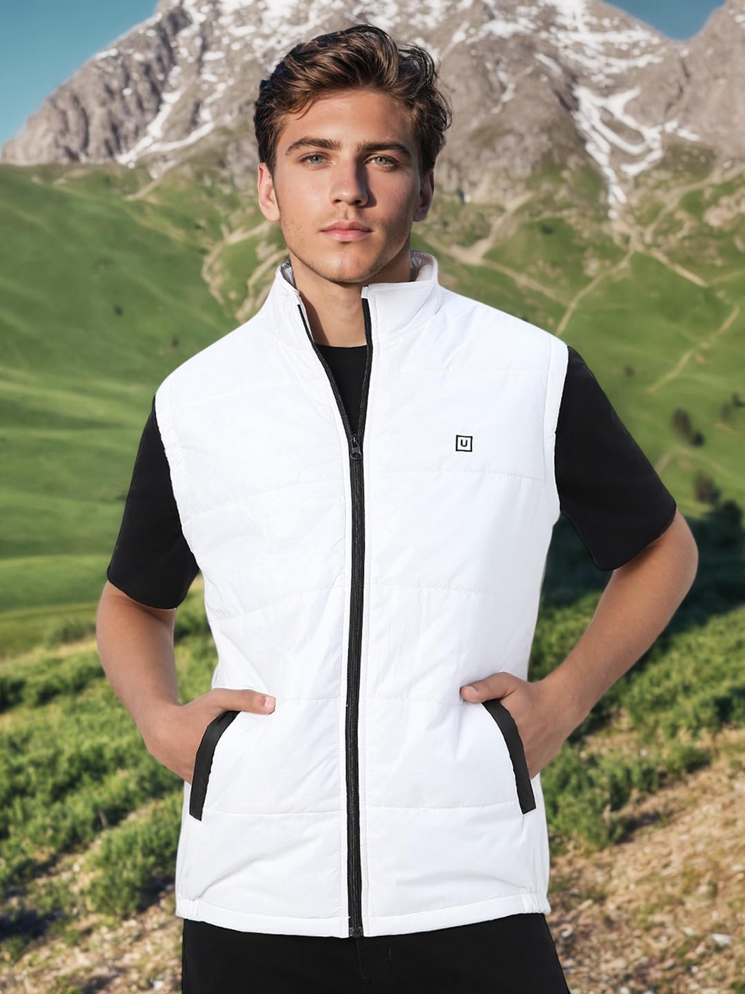 Urbano Fashion Men's White Sleeveless Zippered Puffer Jacket (jakt-puff-slvless-white-xl)