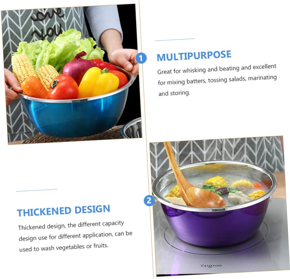3pcs Kitchen Nesting Bowls Set Stainless Steel Mixing Bowls Colored Thickened Sturdy Household Prep for Cooking and Baking