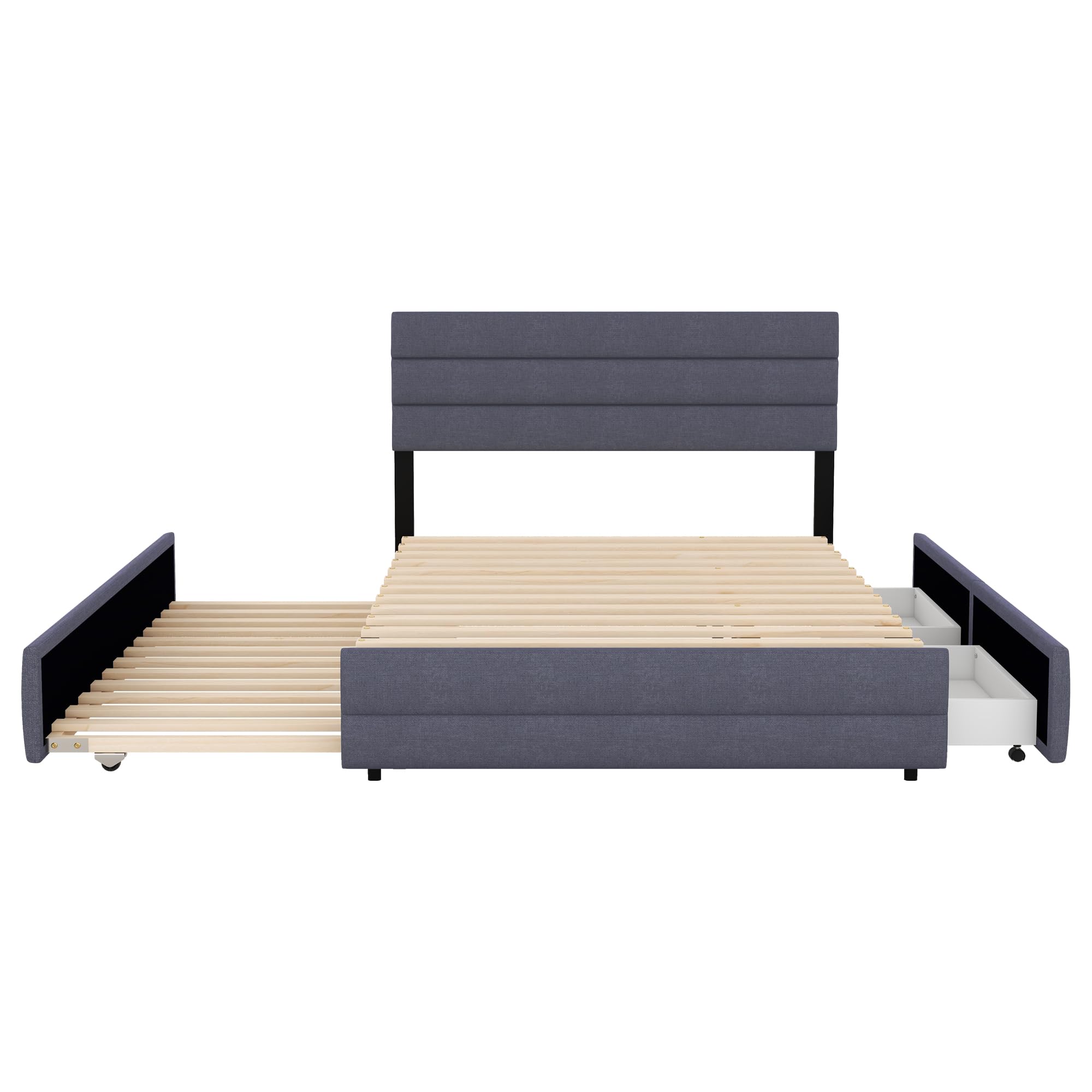 Moimhear Letto a due piazze con cassetti con ruote, 140 x 200 cm, per due persone, grigio