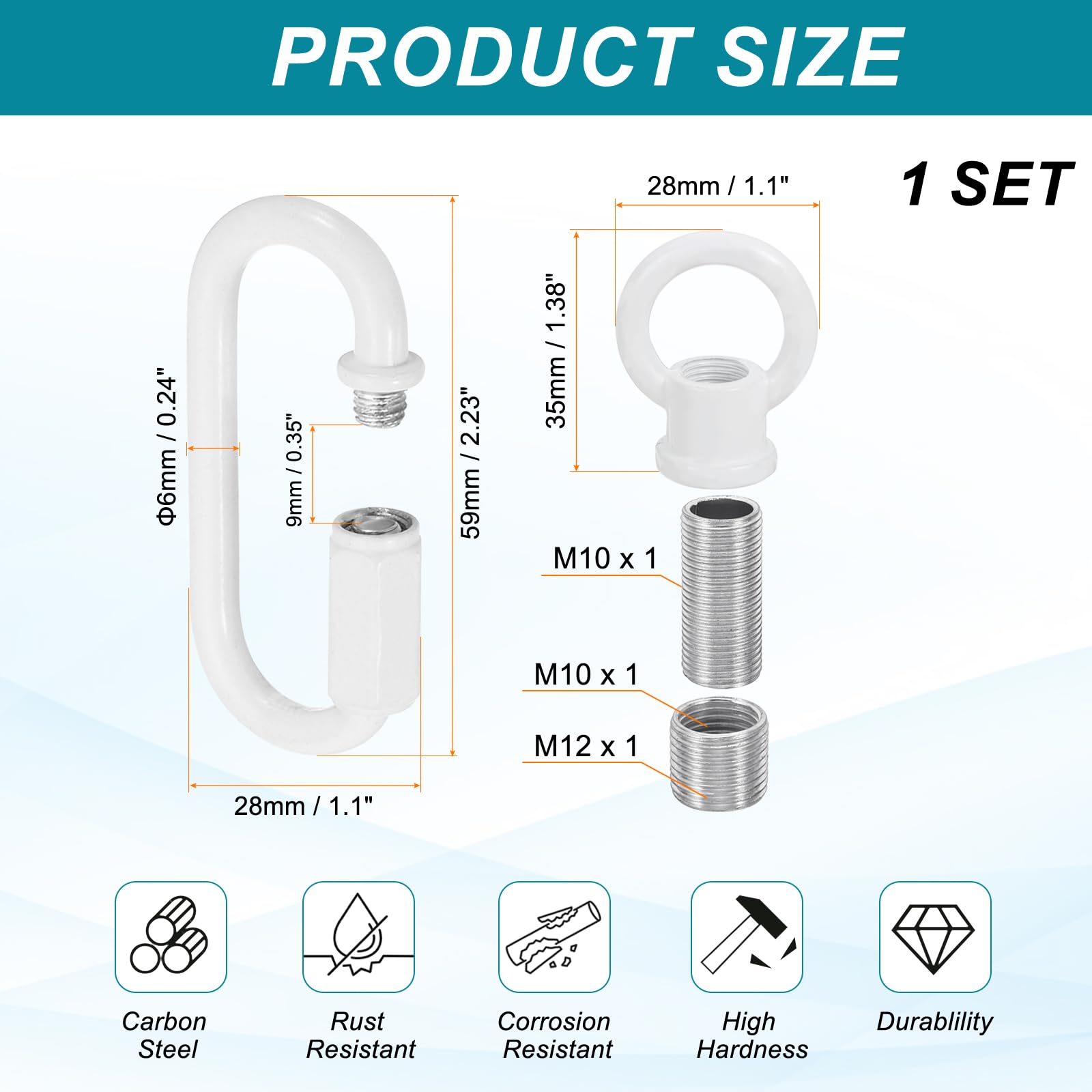 PATIKIL M10 Fine Thread Lamp Female Loop Holder with M12 Adapter Chain Quick Link - Image 2