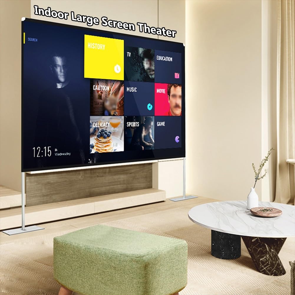 Schermo per Film in Fibra di Vetro da 80" 100" 120" per Esterni con Supporto, Schermo di Proiezione Mobile Ultra HD 16:9 per Home Theater(120"(16:9))