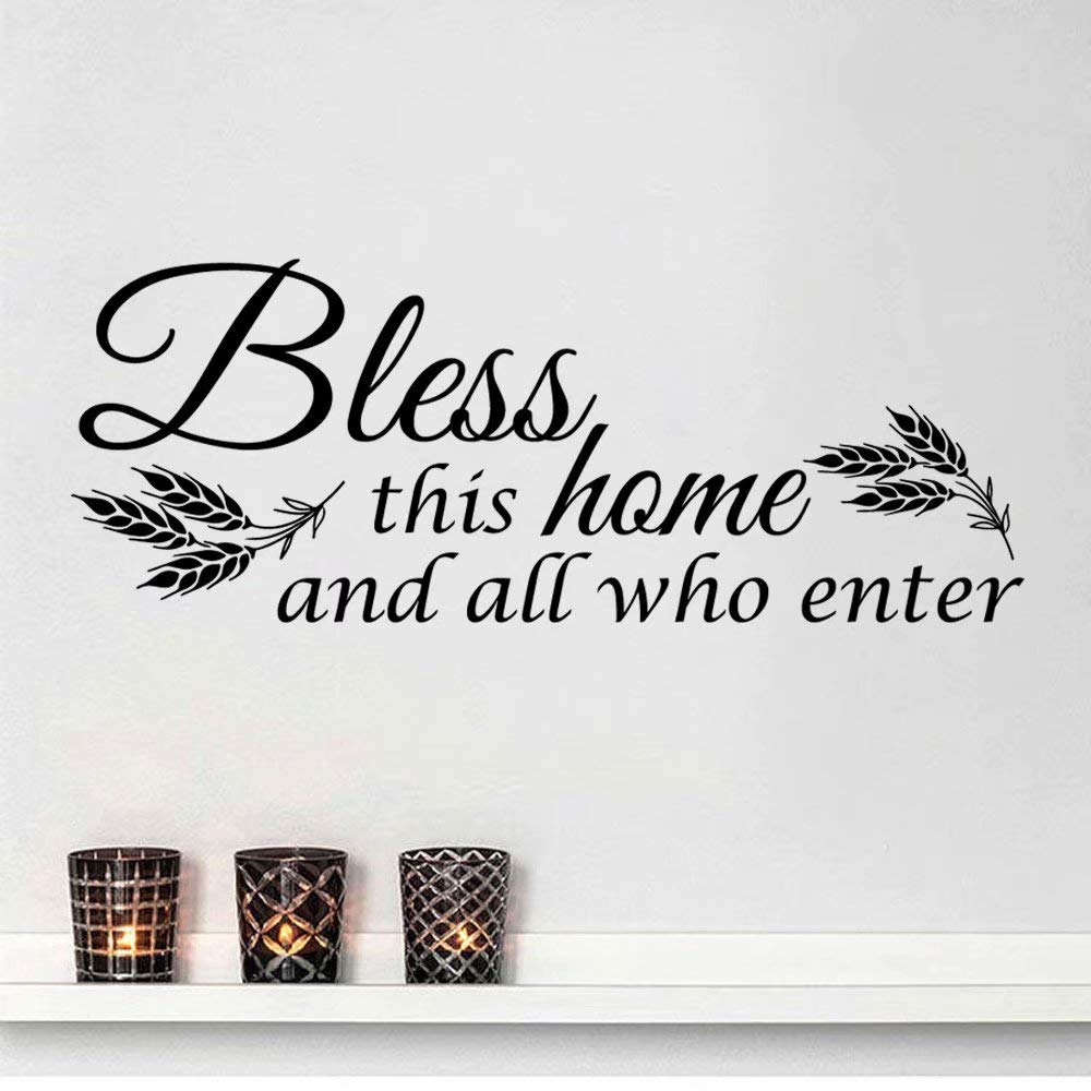Blessed This Home and All who Enter - Wall Decal Quote 28"x10.7" Christian Decal Religious Quote Decal Vinyl Wall Art Sticker