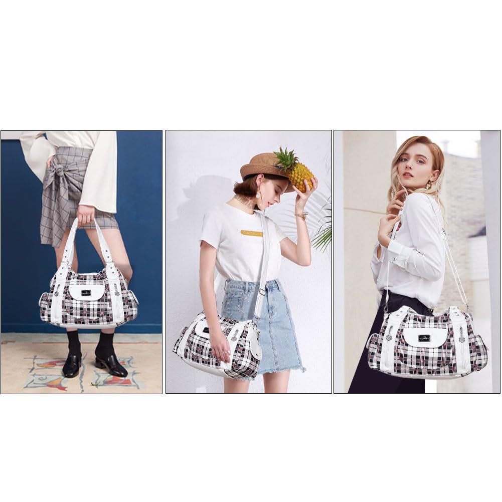 Hobo, borsa da donna spaziosa a tracolla con tasche multiple, in similpelle, Bianco (Bb Ak812-5g#1894#87#bianco/bianco), Large