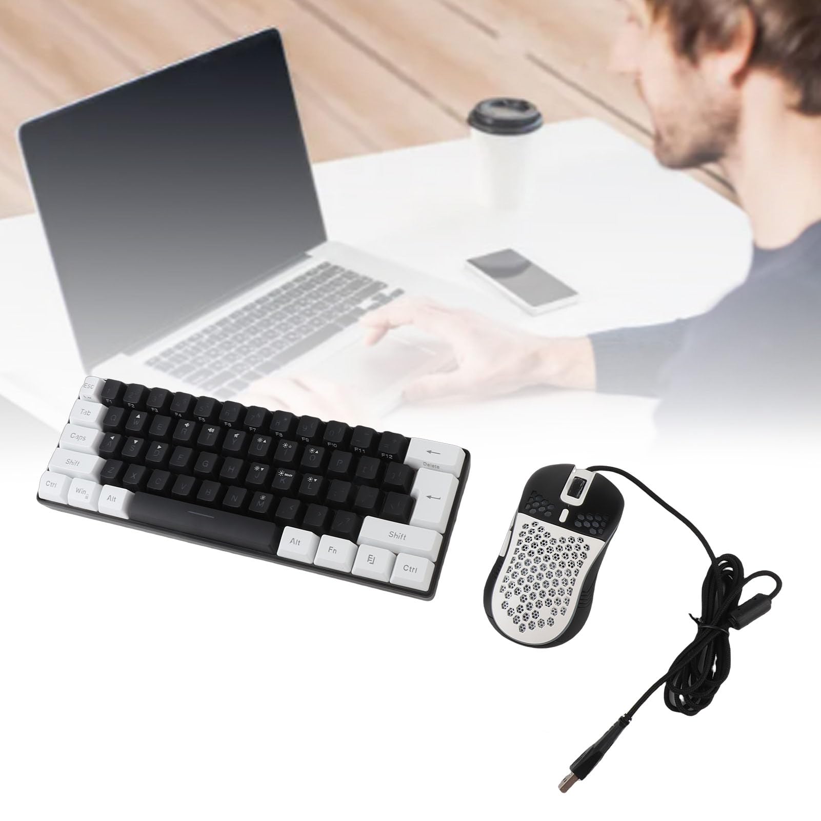 Teclado y Ratón para Juegos, Teclado Mecánico RGB con 61 Teclas con Cable, Sensación Mecánica óptica, Ergonómico para Juegos con Retroiluminación Multicolor, Pies de Inclinación Ajustables