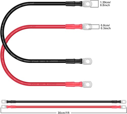 Miniatura 34 de iGreely - Cables de batería de calibre 4 para inversor de corriente con lengüetas de 5/16 pulgadas para panel solar, motocicleta, caravana y marina