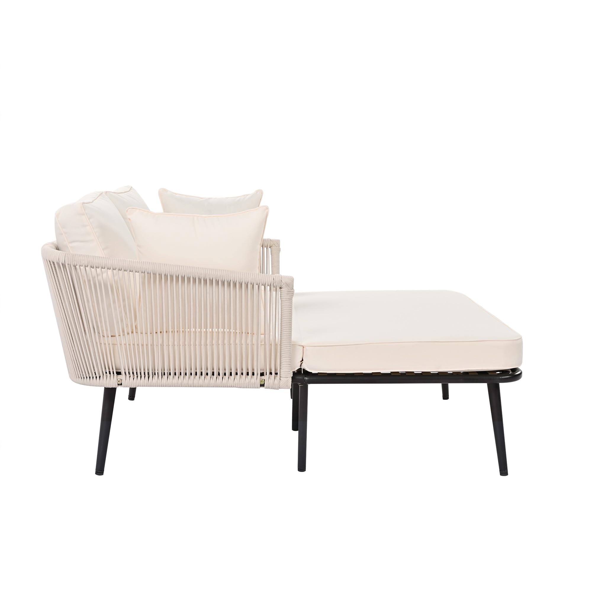 Merax Sonnenliege, Outdoor Gartenliege mit 2 Kissen und 2 Polster, Liegestuhl Garten mit abnehmbar und waschbar Kissen für Balkon Terrasse, Gartenlounge Set, Beige