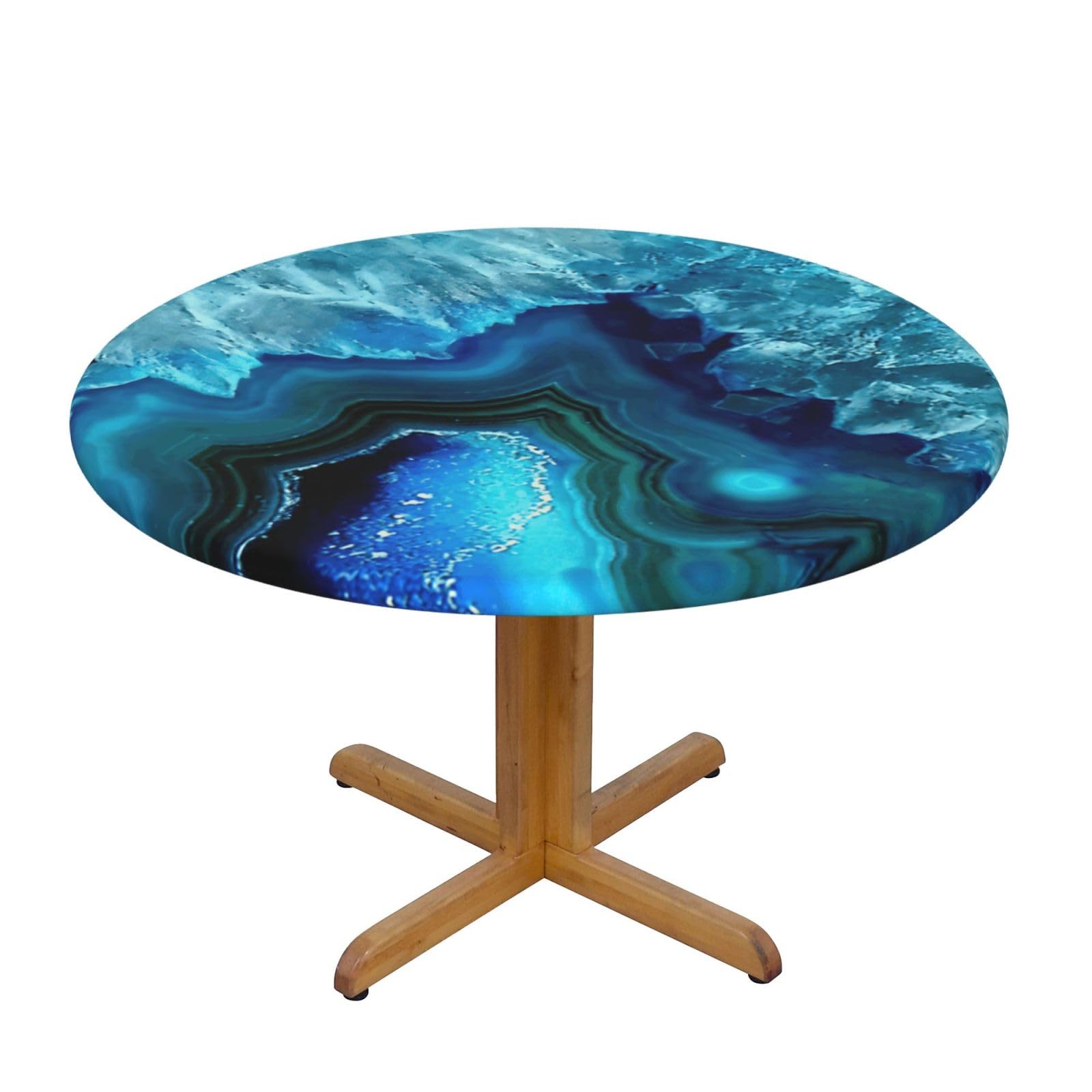 YQxwJL Bright Aqua Blue Turquoise Print Round Picnic Tablecloth, Elastic Fitted Table Covers For 90-140 Cm Tables Camping Indoor Outdoor